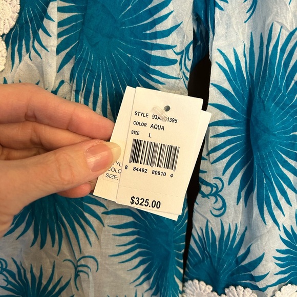 Milly Aster Print Polynesian Dress in Aqua & White Size Large - Picture 8 of 10